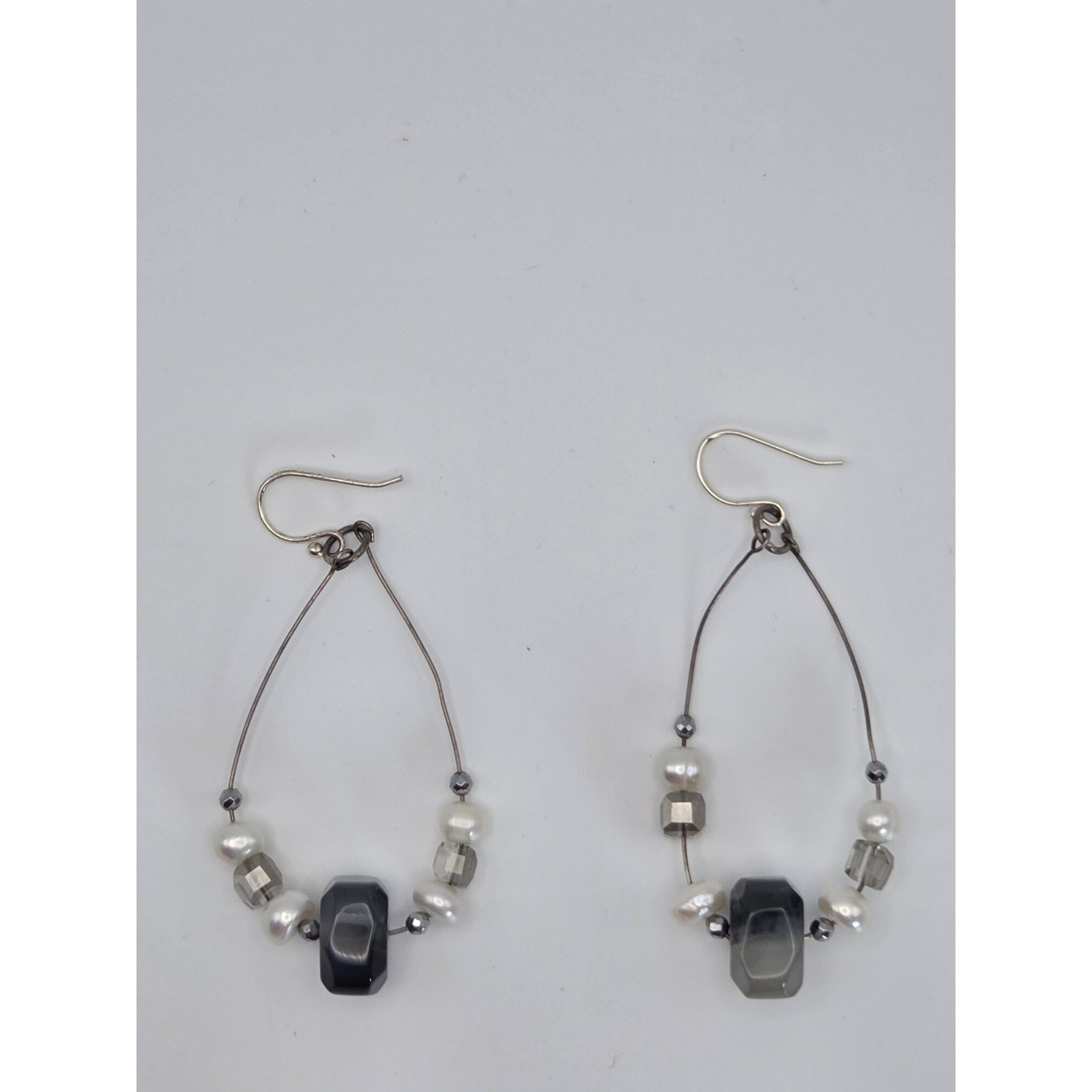 Dangle Earrings With Silver Wire, Pearls And Stones